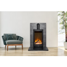 Acantha Tile & Hearth Set in Slate Effect with Horizon Stove & Angled