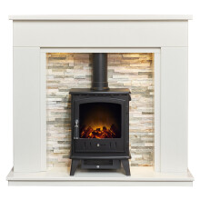 Acantha Amalfi White Marble Fireplace with Downlights & Aviemore Elect