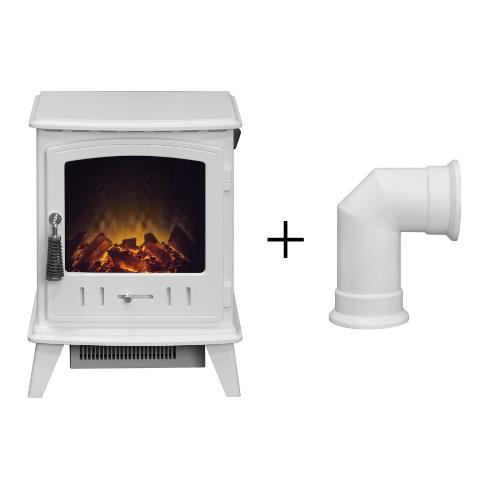 Adam Aviemore Electric Stove In White Enamel With Angled Stove Pipe