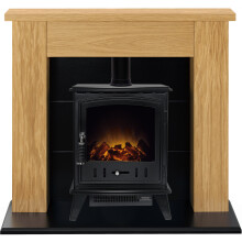 Adam Chester Stove Suite in Oak with Aviemore Electric Stove in Black,