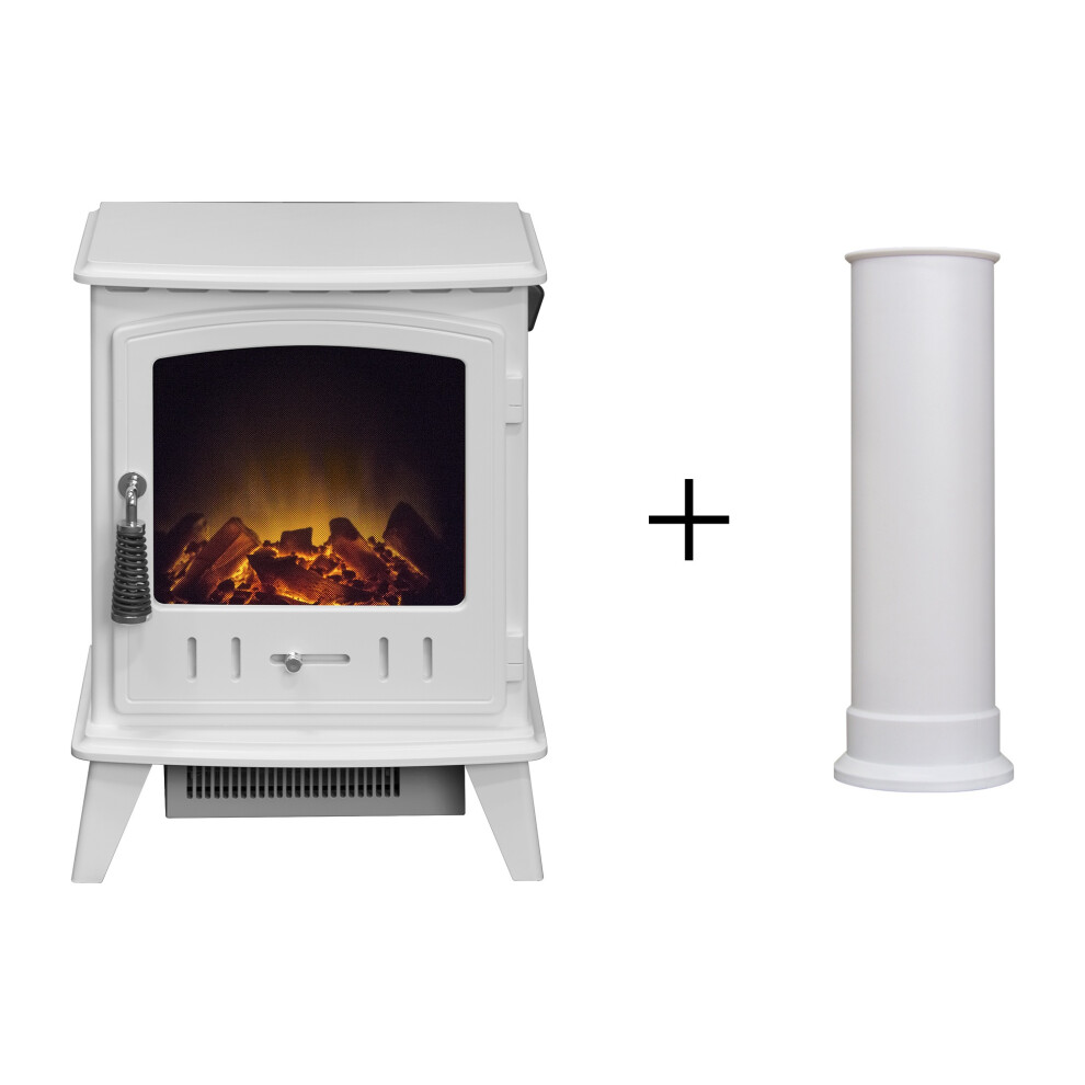 Adam Aviemore Electric Stove In White Enamel With Straight Stove Pipe