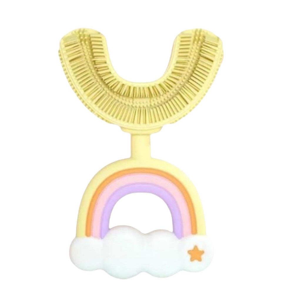Yellow Kids Toothbrush Nonslip Silicone U Shape Toothbrush Portable Toothbrush With Soft Bristles For Girls 1 Piece (1Pack)