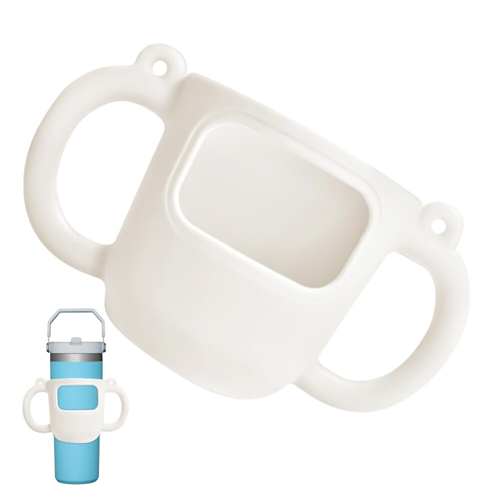 Silicone Doublehandle Cup Grip, Tumbler Holder Baby Bottle Vacuum Insulated Coffee Cups Cover, White