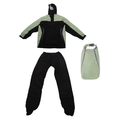 Waterproof Breathable Motorcycle Rain Suit Set Black+Green Adjustable Size 2