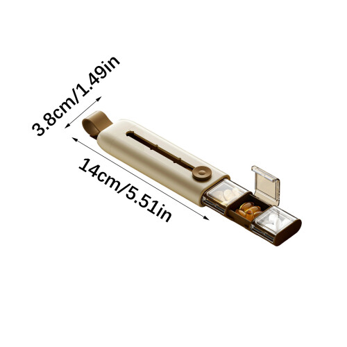 Tragbare 3-Gitter-Pillendose mit Schiebemechanismus,-cremefarben 2