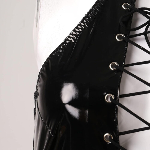 Leather Look Black XL OnePiece Jumpsuit Wetlook Playsuit 2