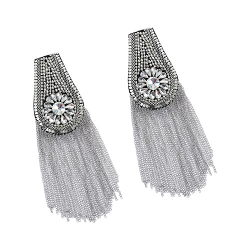 Multipurpose Metallic Shoulder Epaulettes Rhinestones-silver