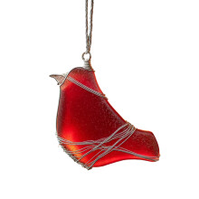 Glass Blown Bird Ornament for Christmas-red bird