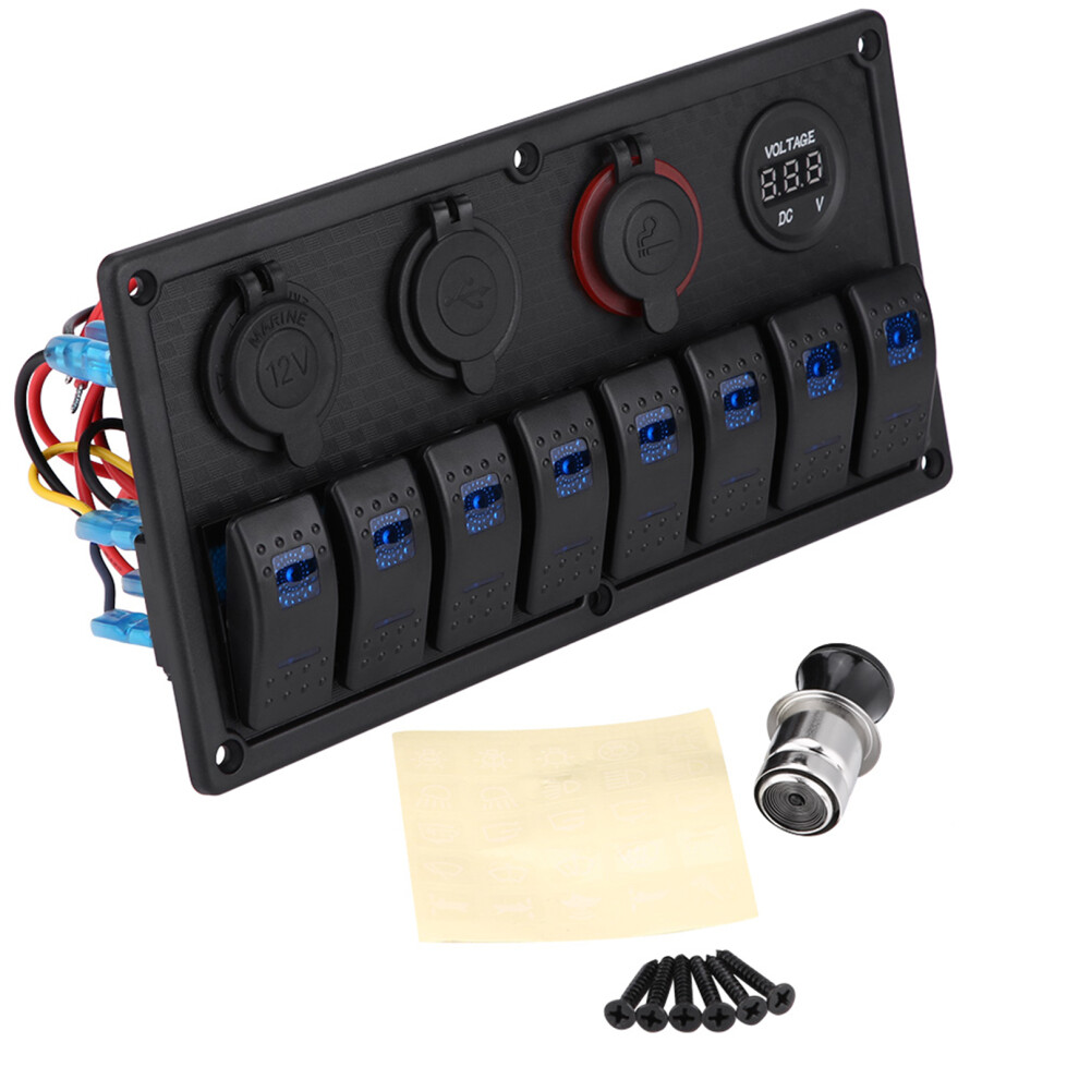 Led Lighted Rocker Switch Panel 12V Waterproof Voltmeter Display Universal For Boats Cars Yachts Wide Application With Usb Port And Overload 9190834851464