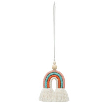 Wanddecoratie Macramé Regenboog Autohanger met Houten Kralen Essentiële Olie Diffuser Handgemaakte Hangende Decoratie Leuke Auto Luchtverfrisser