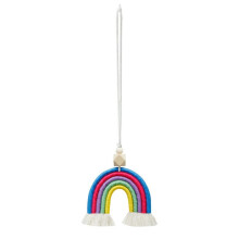 Wanddeko Makramee Regenbogen Auto-Anhänger mit Holzperlen, ätherischem Öl-Diffusor, handgefertigte Hängedekoration, niedlicher