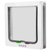 Cat Flap WallMounted Clamshell Pet Door, 4Way Locking, White Plastic, 25x27.7x5.5 cm, For Cats and Dogs