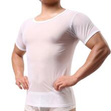Men's Lace Boxer Shorts Mesh Breathable Sleeveless Sleepwear Transparent Vest 4XL