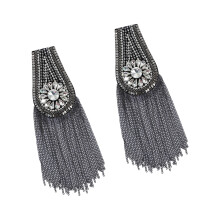 Fringed Rhinestones Epaulette Metallic Tassels-Grayish black