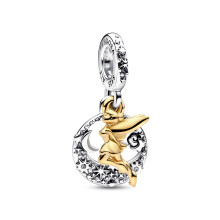 Disney Sterling Silver and 14K Gold Plated Tinkerbell Pendant with Clear Cubic Zirconia Mickey Minnie Pendant