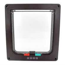 Pet Flap Door Cat And Dog Flap, 4Way Locking Security, Weatherproof Plastic Gate, Model 369, Color Coffee, Size Large