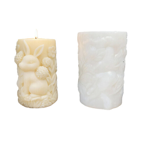 Hare Embossed Cylinder Silicone Mold Easter Candle Silicone-C