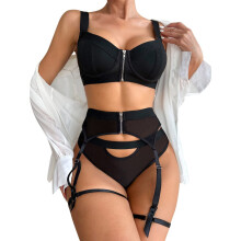 Women's Lace Bandage Bra Set Adjustable Breathable Comfortable Seductive Underwear Black M