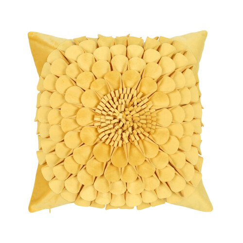 Housse de coussin en velours à fleurs, douce et-Jaune