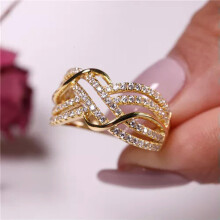 Romantic, yellow goldplated ring with zirconia, wedding ring, jewelry size 6–10–10, 10K gold