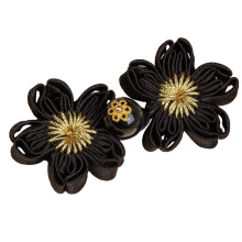 Bloemvorm stof Chinese knoopknop Cheongsam knoopknopen-Zwart