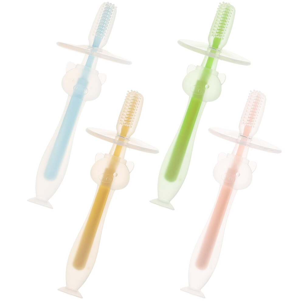 Children's Silicone Toothbrushes Pack of 4 with Suction Base Soft Bristles