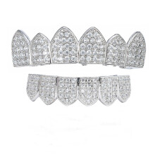 Hip Hop Teeth Grillz Iced Out Zircon Vampire Grills Bottom Grill Set for Men Women Silver Set