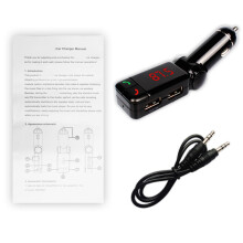 Kabelloser Bluetooth-FM-Transmitter für Autos mit zwei USB-Ladeanschlüssen, AUX-Anschluss, LCD-Display, Freisprecheinrichtung, Mikrofon und
