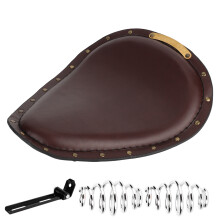 Motorcycle Rivet Solo Seat with Spring Bobber, Heavy Duty Steel Bracket and Base Plate for Secure Fit, Black Leather Motorcycle Seat with Stylish