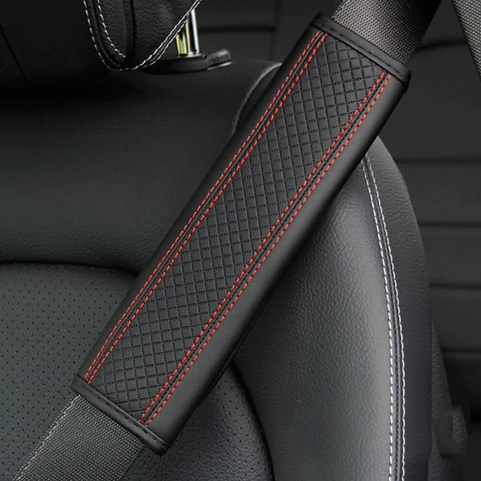 Car Seat Belt Covers Pu Leather Shoulder Pads Neck Protection For Hyundai Ix25 Ix35 Ix45 Sonata Black/Red 9347817547191