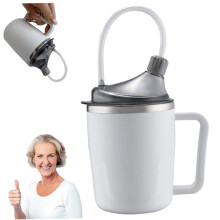 Spillproof cup for elderly, 400ml with straw, 3in1 stainless steel cup with handle