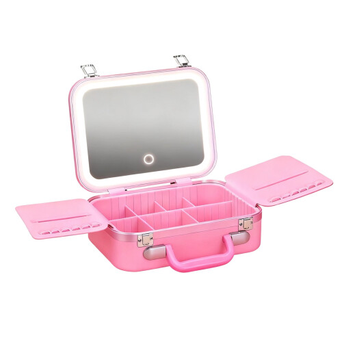 Large Capacity LED Lighted Makeup Box Mirror-Pink