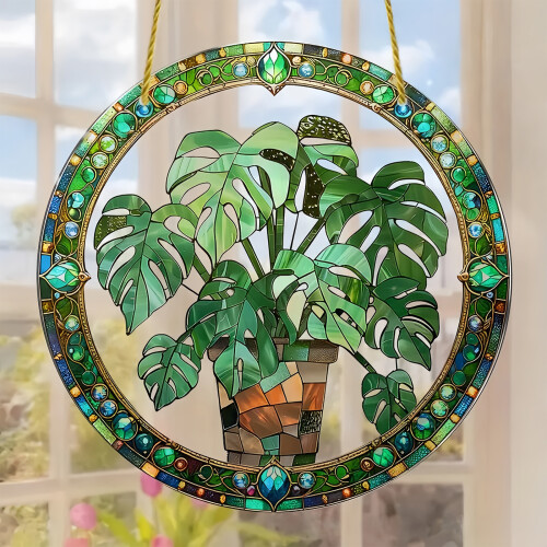 Modern Stained Acrylic Potted Flowers Window Hanging-05 1