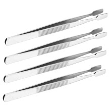 Stainless Steel Flat Tip Tweezers 4Piece Set For Stamp Collecting, Jewelry Making, Eyelash Application