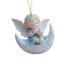 Pendentif de sac ange bébé sur lune en acrylique 2D,-F338 2