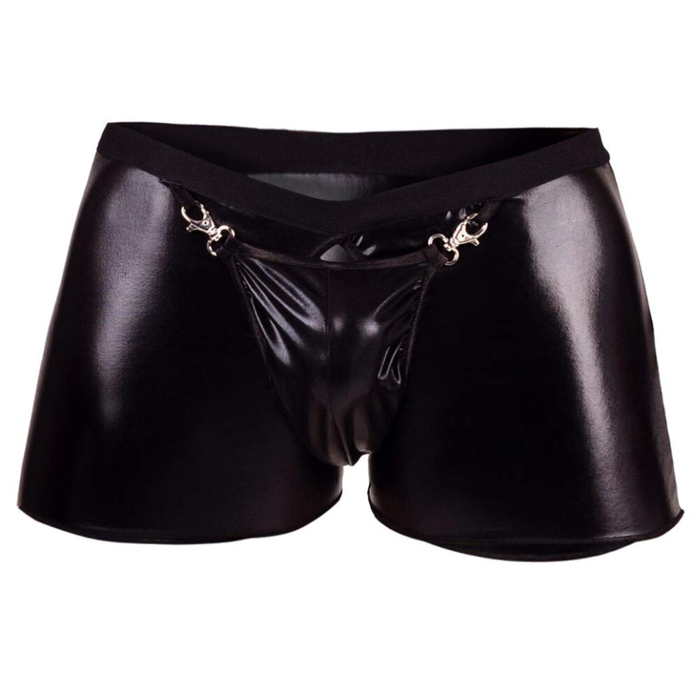 Black Latex Men's Sexy Lingerie Briefs With Plug Boxer Shorts Men's Underpants Xl