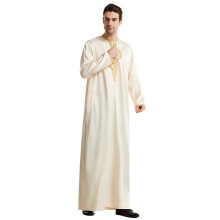 Men's Plain Ramadan Robes Long Sleeve Abaya Coat Islamic Prayer Clothing Beige 3XL