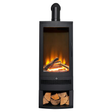 Acantha Horizon Electric Stove with Log Storage & Angled Stove Pipe in