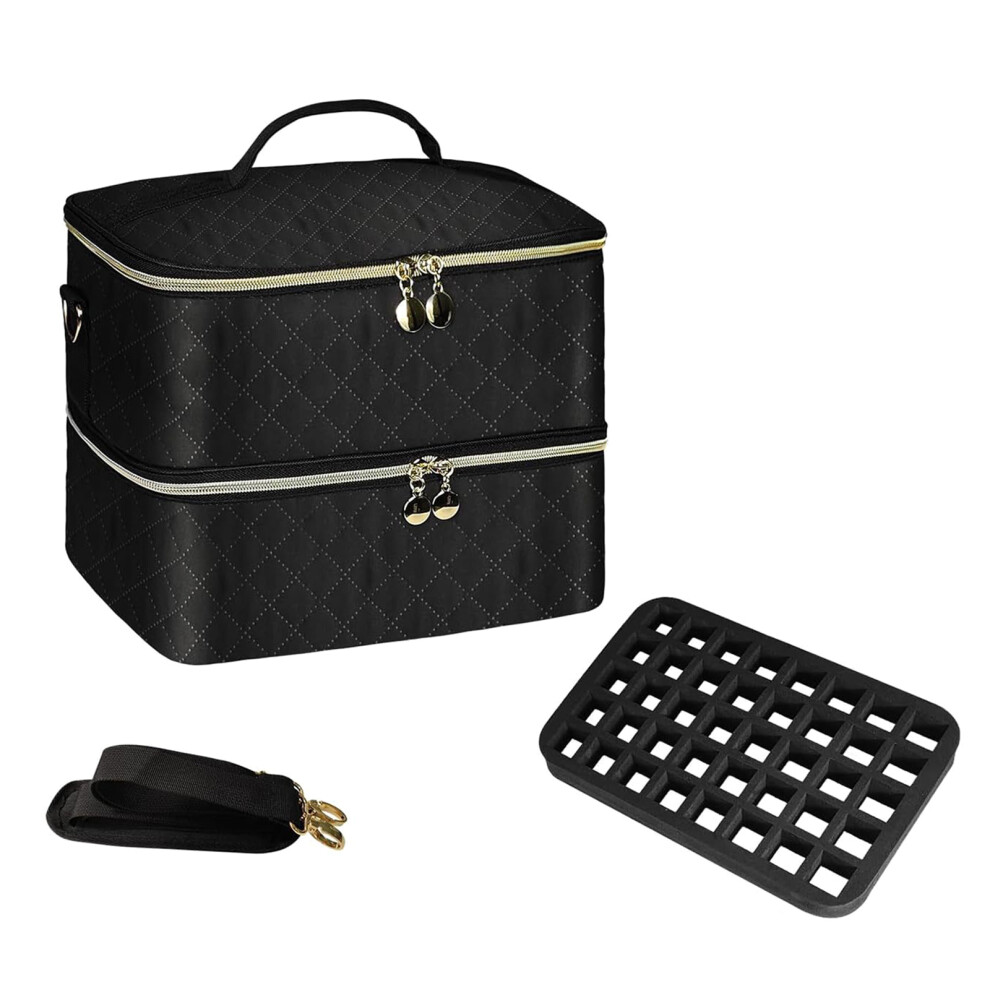 Stylish Double Compartment Makeup Pouch For Polish-Black