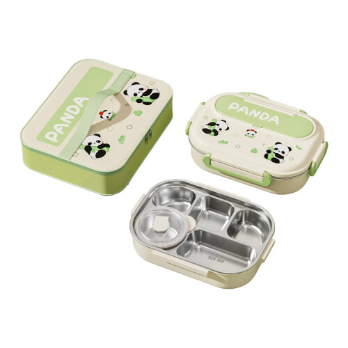 Bentos-container van 304 roestvrij-groene panda 5 vierkanten