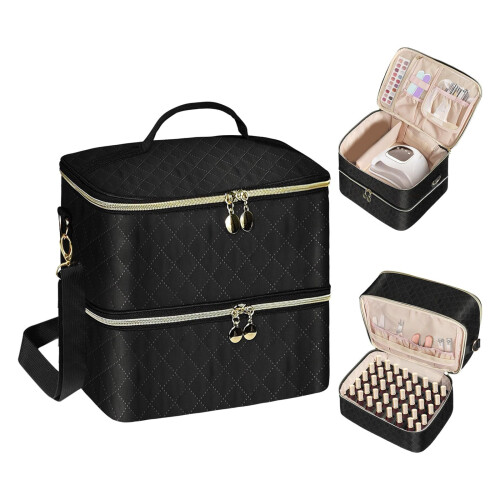 Portable Nails Polish Storage Case Double Compartment-Black 1