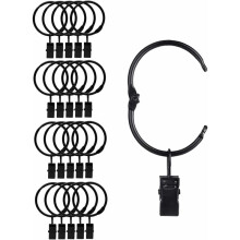 Curtain Rings with Clips for Home Decor, Metal Curtain Rings with Strong Tension Clip, Decorative Curtain Rod Clips Glide Effortlessly Across the Rod,