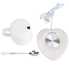 Placa aquecedora de caneca com controle de temperatura constante de 55C a 131F, inclui colher para mexer e possui base antiderrapante para maior