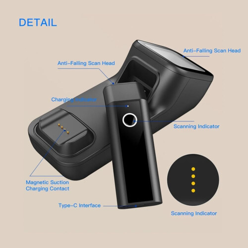 Barcode Scanner Handheld 2D/QR Code Reader Rechargeable Bluetooth and 2.4G Wireless USB Wired Connectivity 2