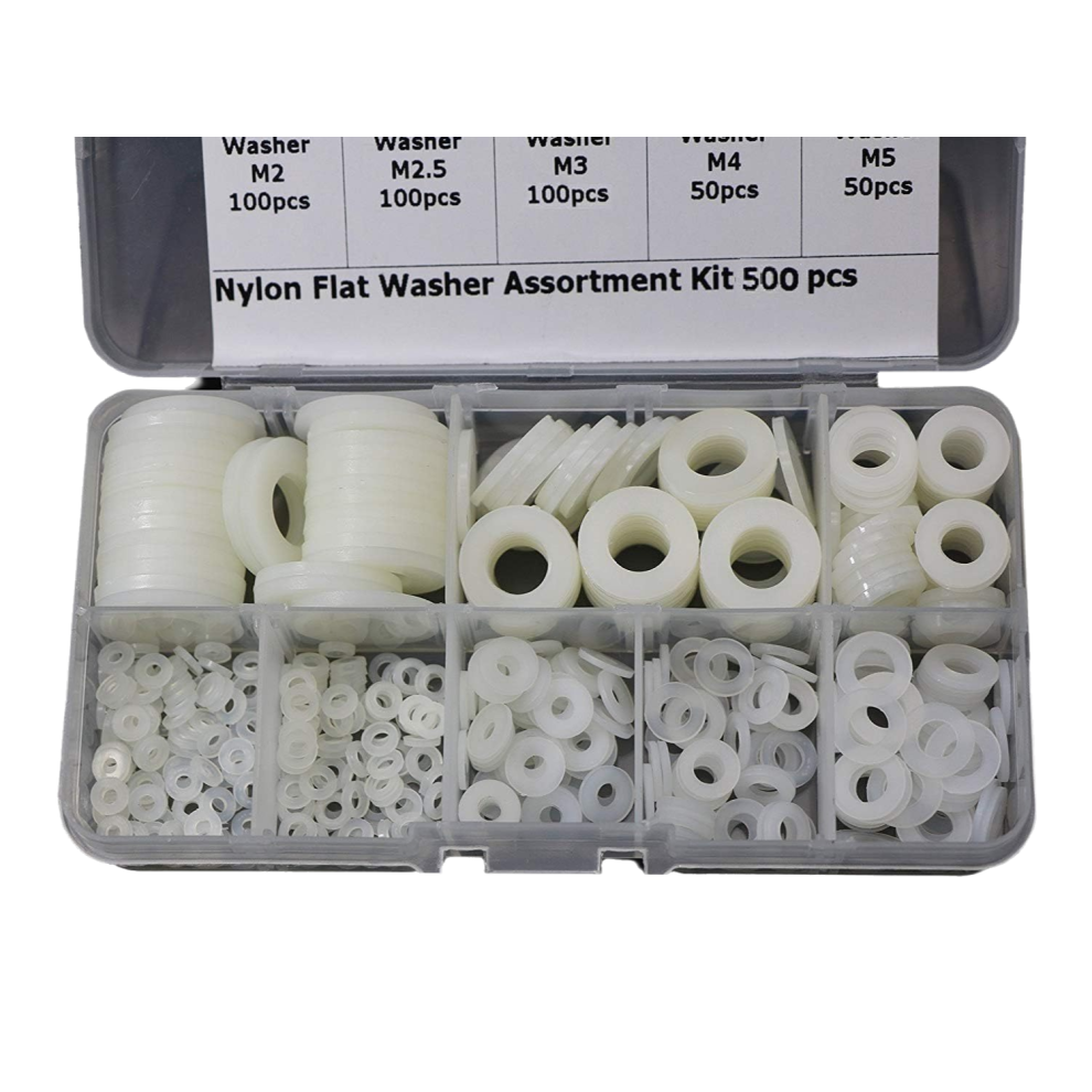 Corrosion Resistance Flat Nylon Spacers, Easy Installation Plastic Washers Assortment Kit In Transparent Box (500 Pcs) 9074015787806