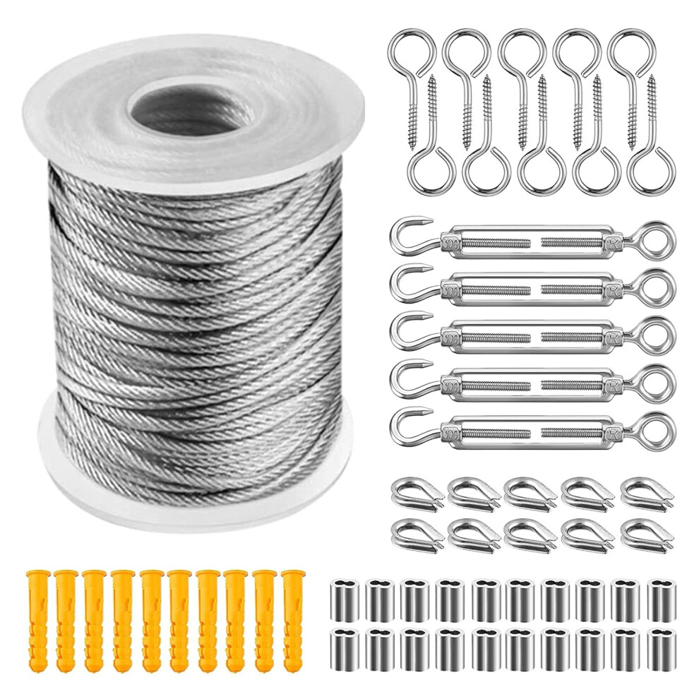 Wire Rope Kit For Outdoor Projects, Galvanised Stainless Steel Cable 304 For Garden Wire Fences Guy Wire Kits, Strong And Sturdy Multipurpose Cable Ki 9148971754513
