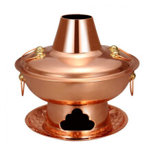 Large Mongolian Copper Hot Pot with Chimney for Charcoal Cooking and Family Gatherings 40cm