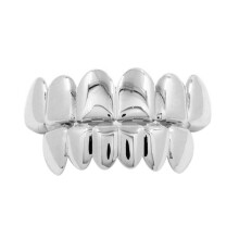 Copper Hip Hop Teeth Removable Fake Teeth Set for Men and Women (Flat Teeth Silver)