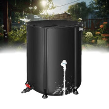 Foldable Garden Rain Barrel 100L Black With Tap, Stand, Zip Cover Outdoor Water Butt 40x78cm