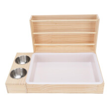 Wooden Rabbit Hay Feeder Box, Rabbit Hay Cabin Food Rack Sturdy Wooden Construction with 2 Bowls for Home